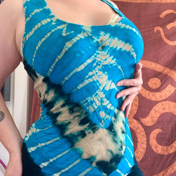 Jayli Blue Tie Dye Bohemian Bodycon Mini Dress - Picture 3 of 4